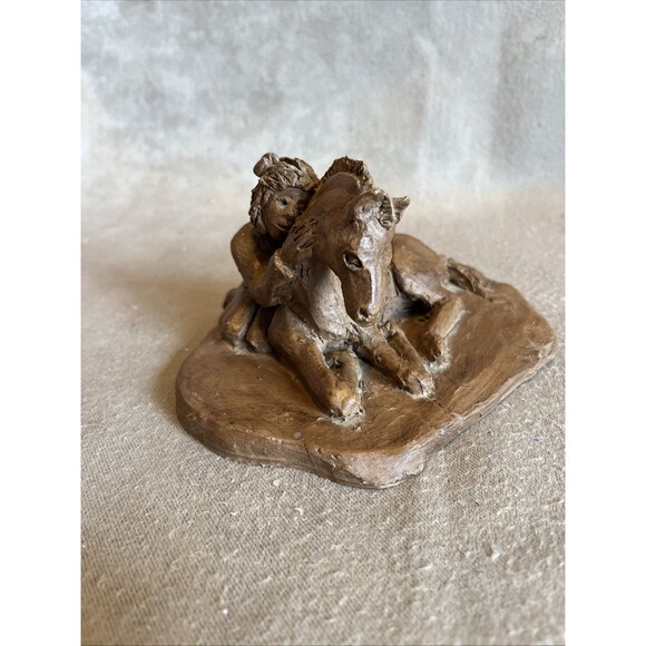 VTG Handmade Resin Girl & Her Horse Sculpture Decor Signed & Dated 1994 - Picture 1 of 11